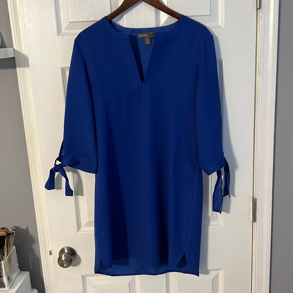 Three quarter length royal blue dress